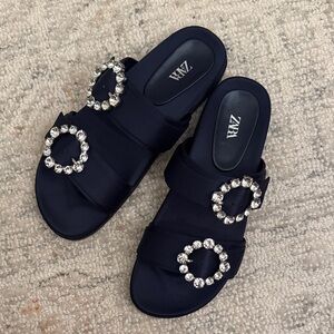 Zara Women's Navy Sandals with Sparkling Embellishments